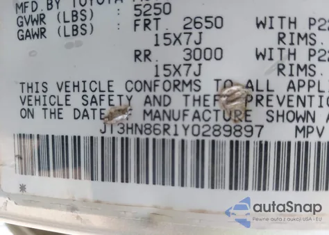 2000 Toyota 4Runner Sr5 V6 from USA, damaged, VIN JT3HN86R1Y0289897